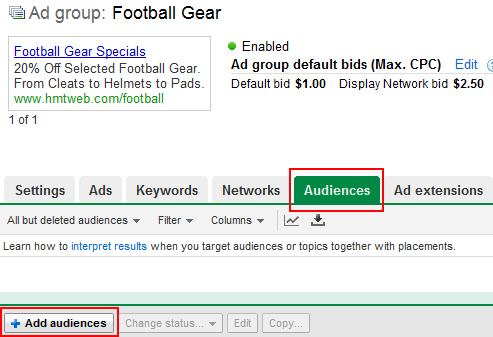 Adding a new audience in Google AdWords