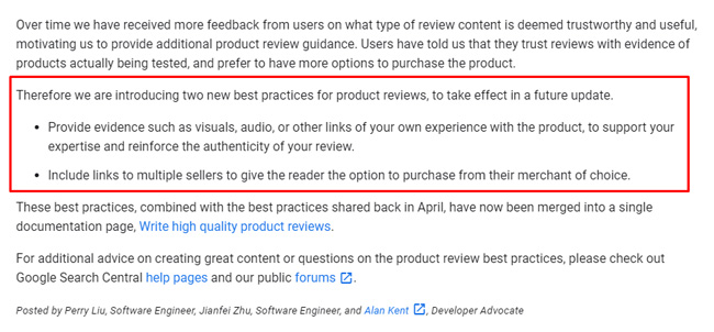 Two new guidelines from Google for sites publishing reviews content.