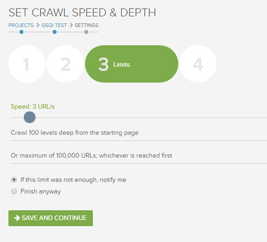 Setting crawl limits in DeepCrawl. 