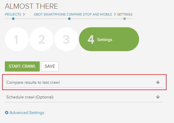 Comparing to last crawl in DeepCrawl. 