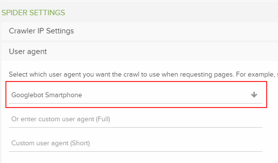 Selecting Googlebot for Smartphones as the user-agent in DeepCrawl. 