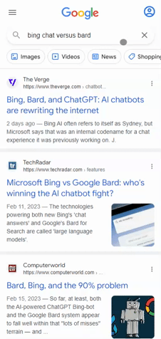 Example of Google Explore for the query Bing Chat vs Bard