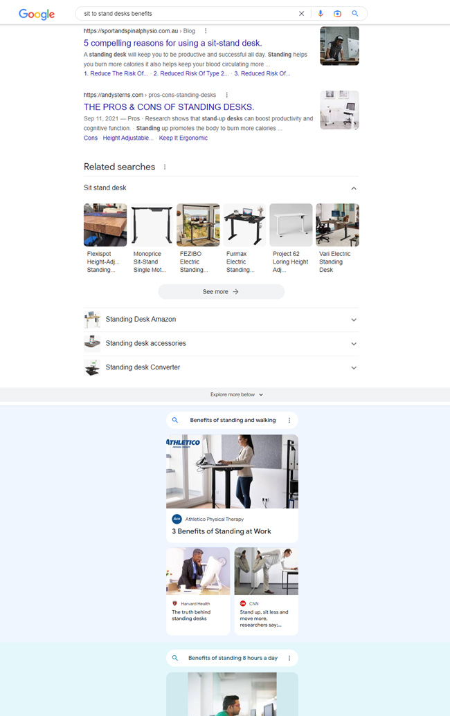 Mockup of Google Explore in the desktop search results