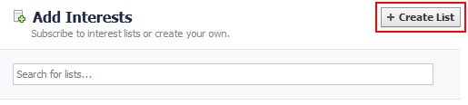The Create Interest List Button in Facebook