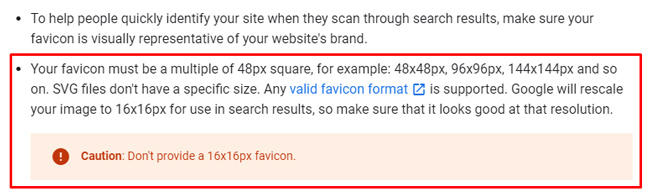 Favicon dimension guidelines from Google.