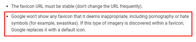 Google guidelines for favicons and inappropriate images.