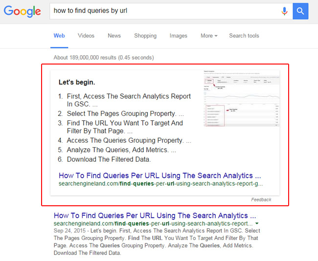 Featured Snippet With Bulleted List in Google SERPs