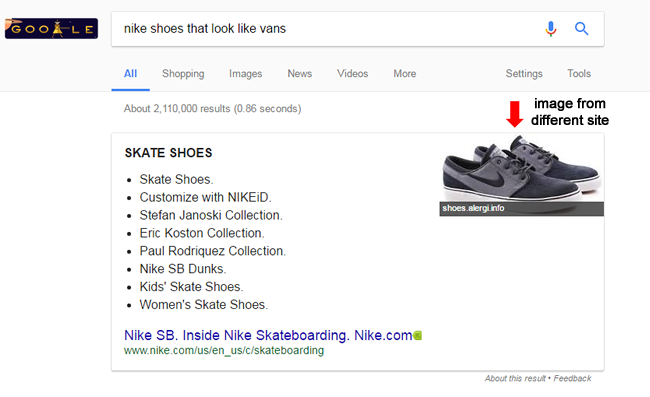 Featured snippet image for larger brand sourced from a third party site.