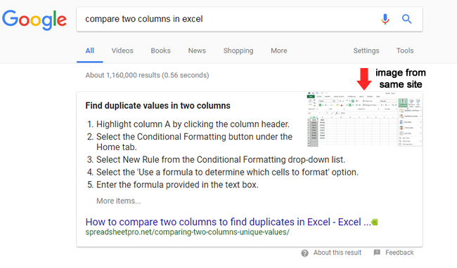 Image from the same site in a featured snippet.