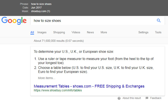 Featured Snippets Migration Shoebuy.com