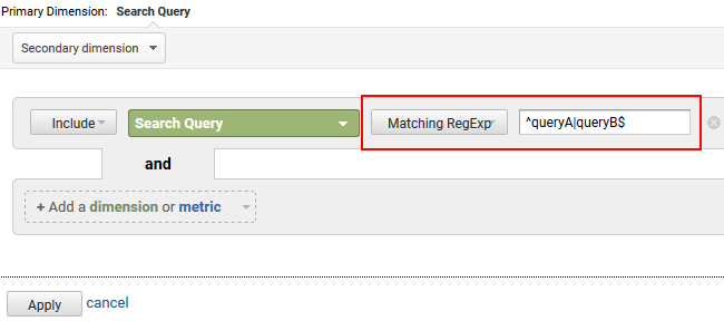 Using regex to filter queries that start with or end with keywords. 