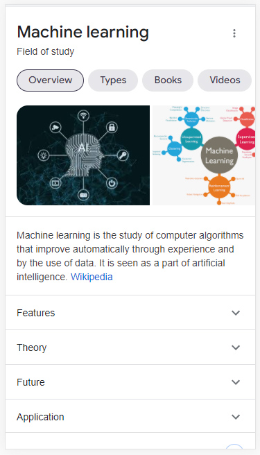 Dynamic organization in the Google search results for machine learning.