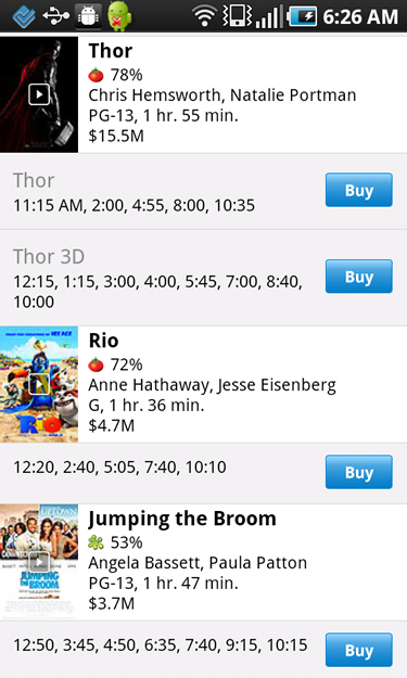 Viewing Movie Times in Flixster