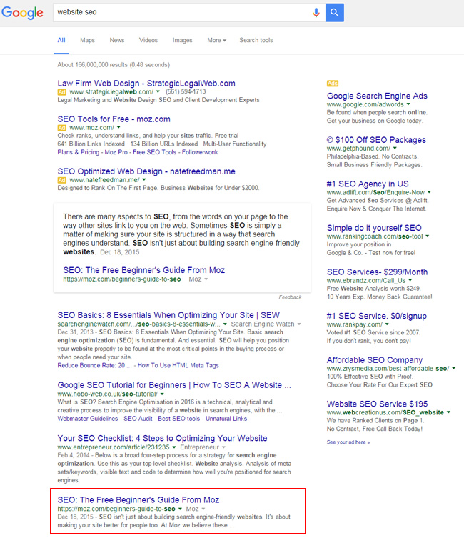 Featured Snippet for Website SEO