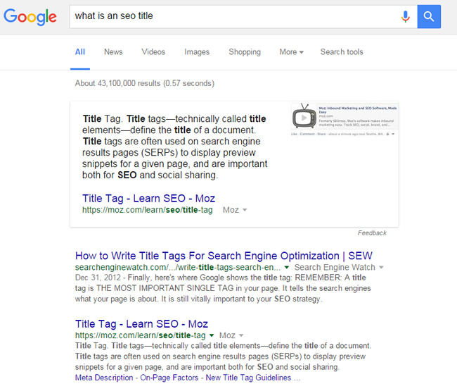 Featured Snippet Changed to Moz for What Is An SEO Title?