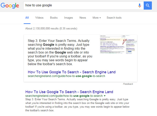 Featured Snippet - How To Use Google