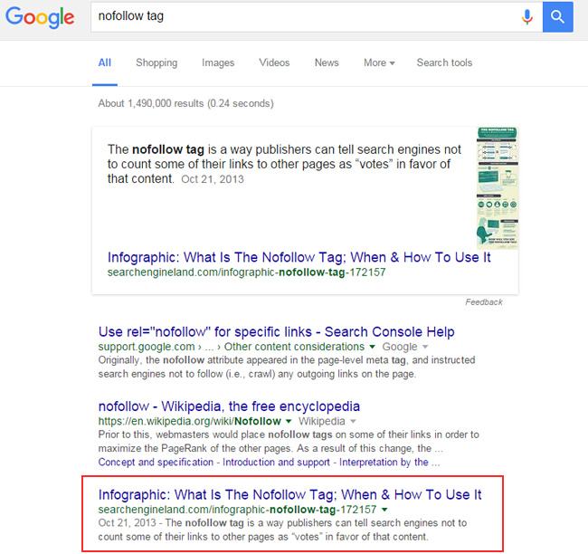 Featured Snippet - Nofollow Tag