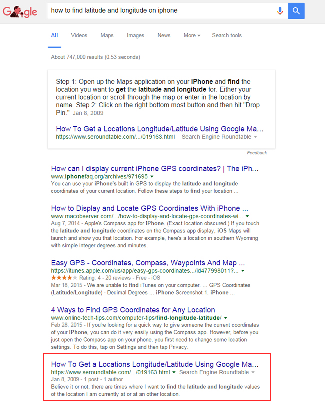 Featured Snippet for How To Find Latitude and Longitude on iPhone