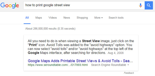 Featured Snippet for How To Print Google Street View