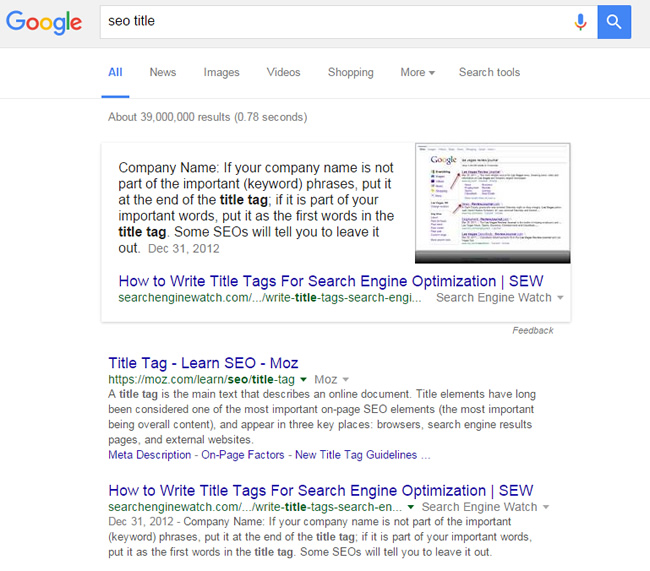 Featured Snippet for SEO Title