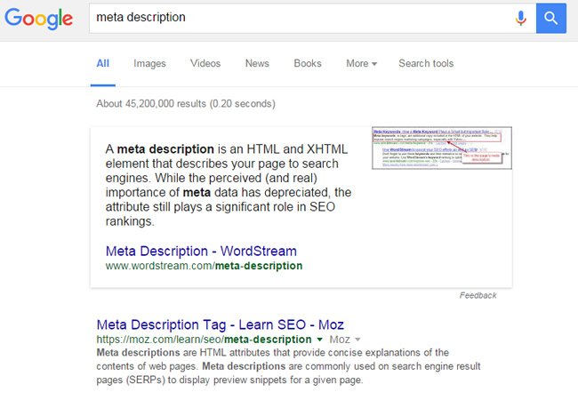 Featured Snippet for Meta Description, Not a Question