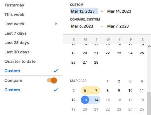 Comparing timeframes in Google Analytics 4