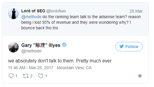 Gary Illyes about the AdSense Team.