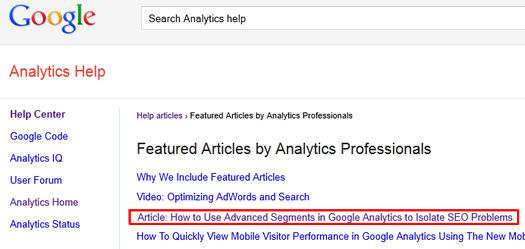 Glenn Gabe's Post About Advanced Segments and SEO Featured in The Google Analytics Help Center