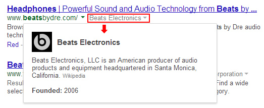 New Google Hover Card in SERPs for Beats Music