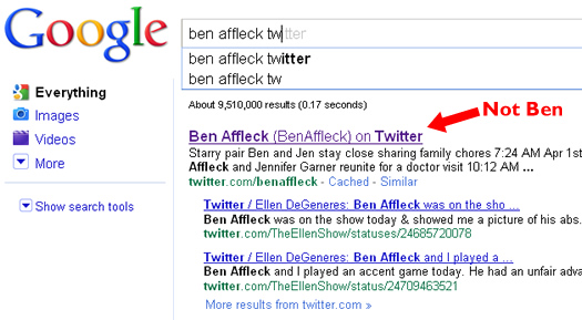 Google Instant and Ben Affleck's Twitter Account