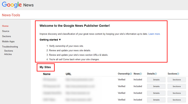 The Google News Publisher Center