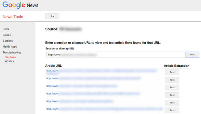 Troubleshooting Sections in Google News