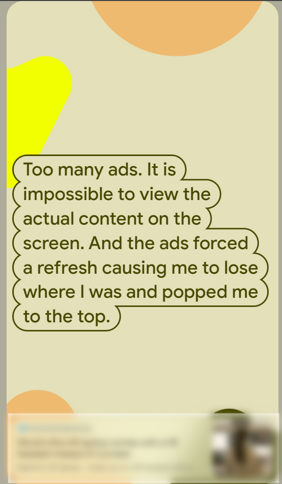 Google Note complaining about too many ads and popups.