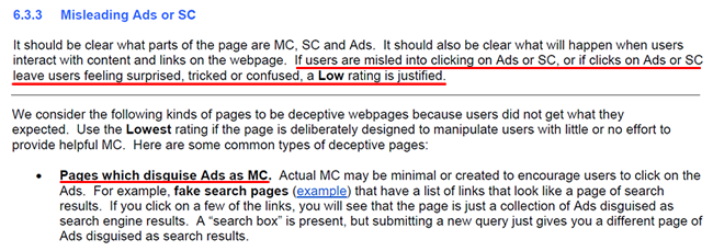 Quality Rater Guidelines about Misleading Ads.