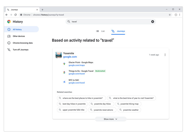 Google Journeys in Chrome.