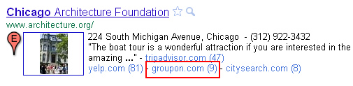 Groupon showing up in the clustered results in Place Search.