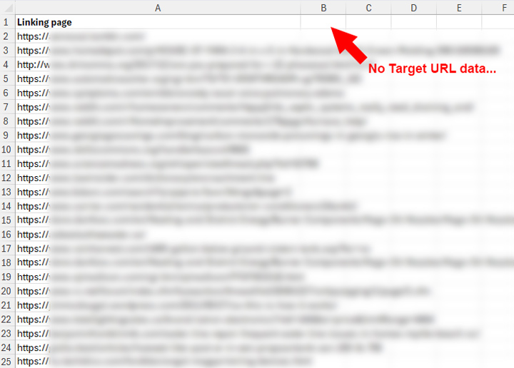 No target url information when exporting links from GSC.
