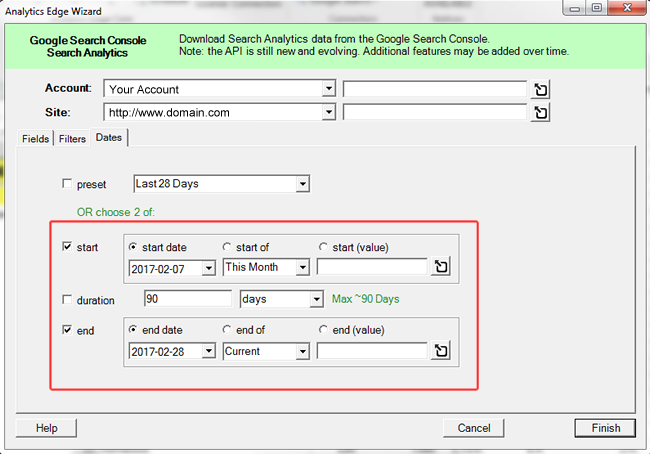 Select date range in Analytics Edge.