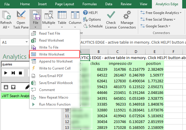 Write To Worksheet in Analytics Edge.