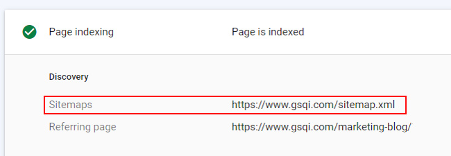 Inspecting a url in GSC and viewing xml sitemaps