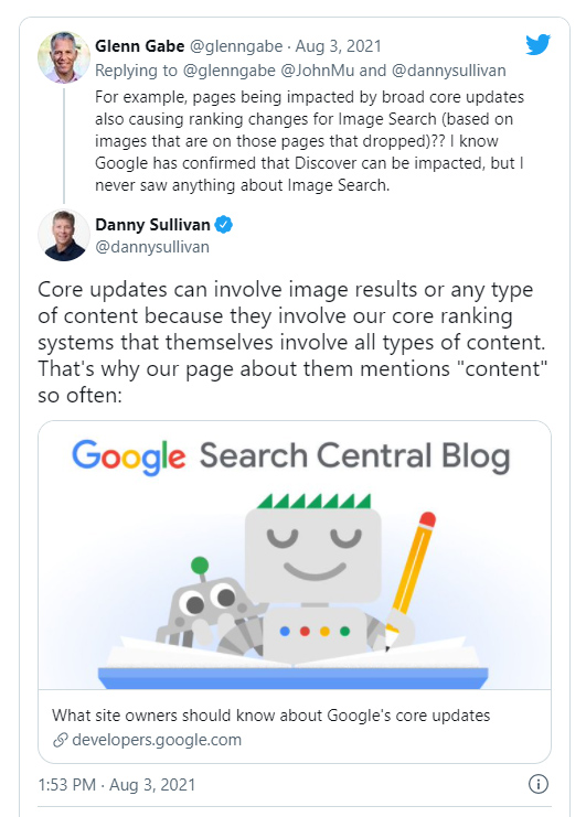 Google's Danny Sullivan confirms that Image Search rankings can be impacted during broad core algorithm updates.