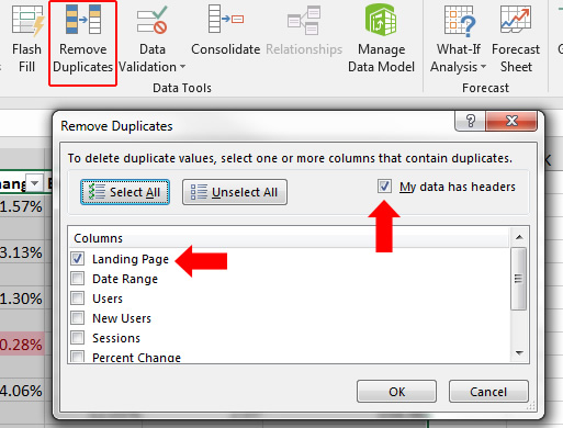 Dedupe in Excel.