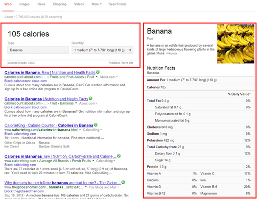 Nutrition Information in the Search Results