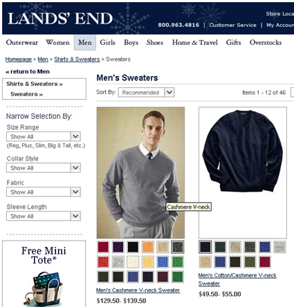 Lands End Category Listing Change View and Color