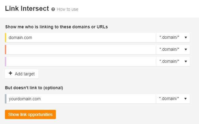 ahrefs Link Intersect Tool