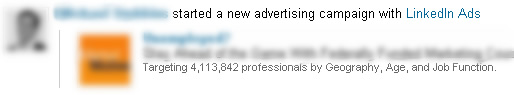 A New LinkedIn Ad Being Published as a Network Update