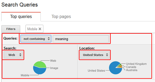 Google Webmaster Tools Filters for Property, Location, and Query