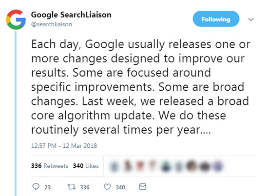 Danny Sullivan confirms March 7, 2018 Google algorithm update.