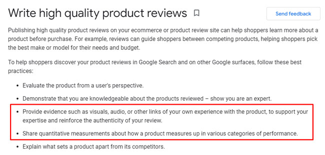 Google's best practices for reviews sites regarding video and images.