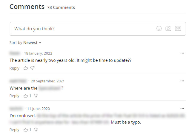 User comments as feedback for review site owners.